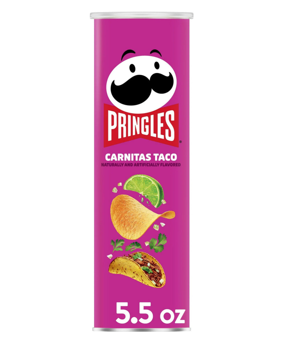 Pringles Carnitas Taco Potato Crisps Chips, Lunch Snacks, 5.5 oz Canister